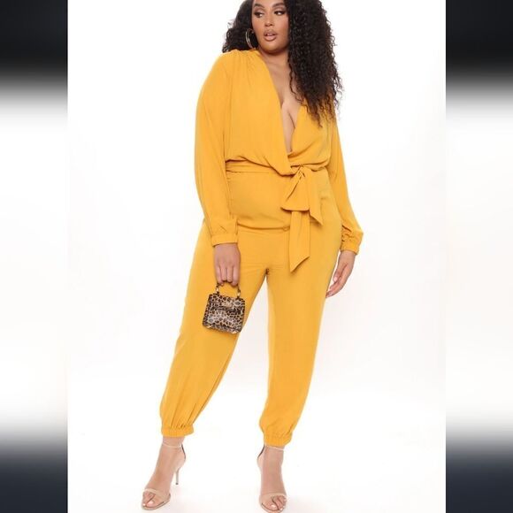 NWT Fashion Nova Stroll at the Plaza Jumpsuit. Mustard Yellow XL - Picture 10 of 16